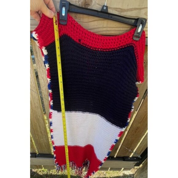 Handmade Crochet Patriotic Red White & Blue scarf with Fringe Detail - Picture 3 of 6